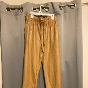 Abercrombie beige leather joggers size small with drawstring